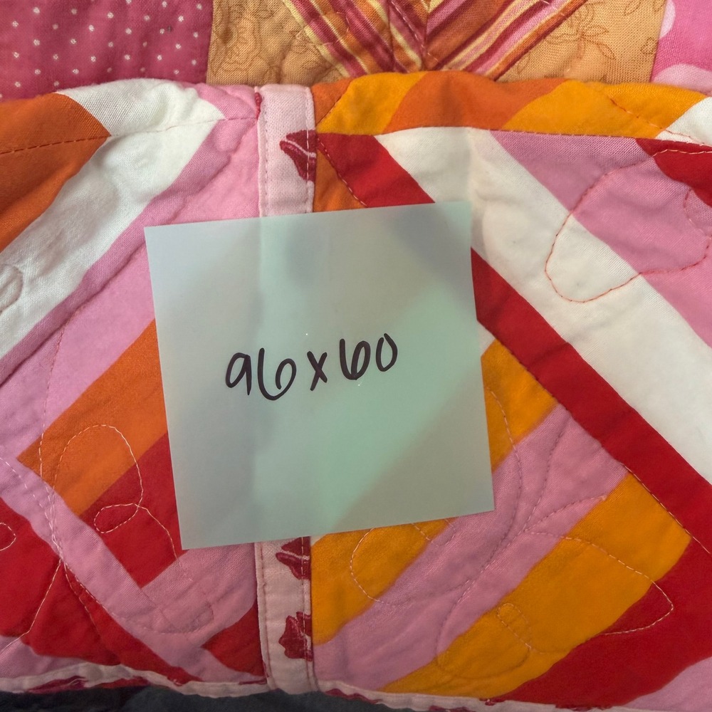 Y2K Style Handmade Twin Quilt Pink Orange Red Flying Geese Hearts 60x96 - Picture 5 of 5
